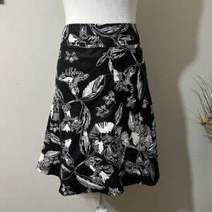 Merona Black & White Floral 100% Linen A-Line Skirt | Size 6